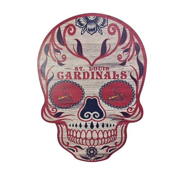 MLB‎ Plaque St Louis Cardinals Baseball Sugar Skull 12 x 8 Wall Hanging Decor - Picture 1 of 10